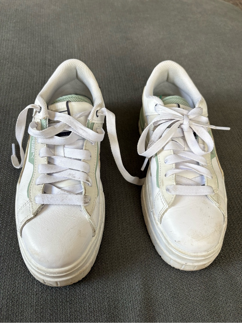 Puma Kids White Sneakers with Light Green Accents